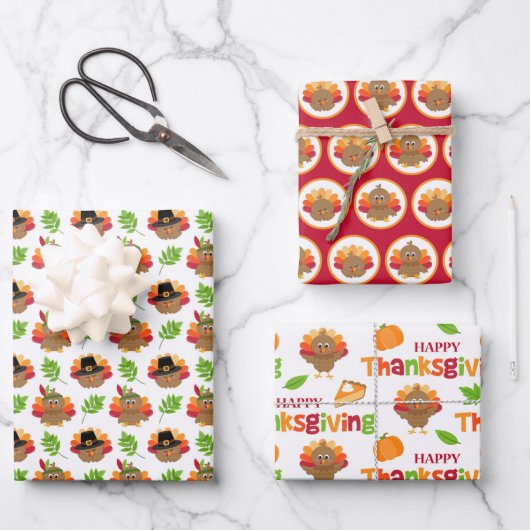 Feuille De Papier Cadeau Dinde de Thanksgiving (Recto)