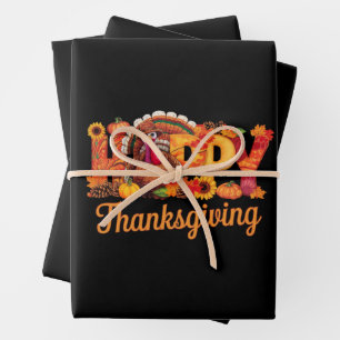 Feuille De Papier Cadeau Dindes de Thanksgiving heureux tombent