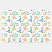 Feuille De Papier Cadeau Dino Party Cute Dinosaur Anniversaire Nom et âge d (Devant 2)