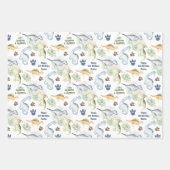 Feuille De Papier Cadeau Dinosaur Boy Pastel Blue Green Name (Devant)