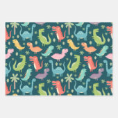 Feuille De Papier Cadeau Dinosaur Motif Blue Monogrammed Kid Boy Party (Devant)