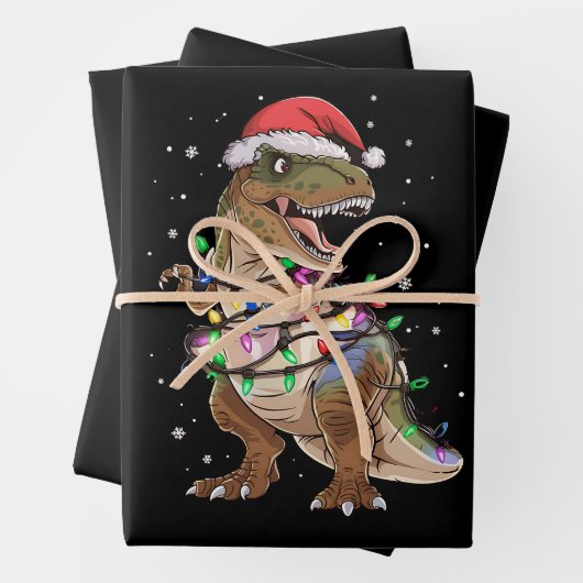 Feuille De Papier Cadeau Dinosaur T-rex Arbre Chandail de Noël Xmas Dino (En situation)