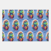 Feuille De Papier Cadeau Dinosaur Tough Kid Ajouter Nom 3 Anniversaire (Devant 3)