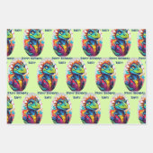 Feuille De Papier Cadeau Dinosaur Tough Kid Ajouter Nom 3 Anniversaire (Devant 2)