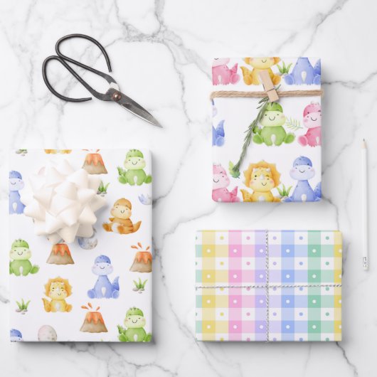 Feuille De Papier Cadeau Dinosaur Watercolor (Recto)