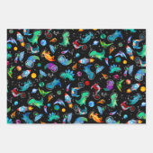 Feuille De Papier Cadeau Dinosaure Astronauts Aquarelle Espace Dino Anniver (Devant)