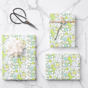 Feuille De Papier Cadeau Dinosaure Bleu Et Vert