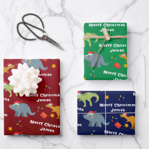 Feuille De Papier Cadeau Dinosaure Cute personnalisée Père Noël Joyeux N