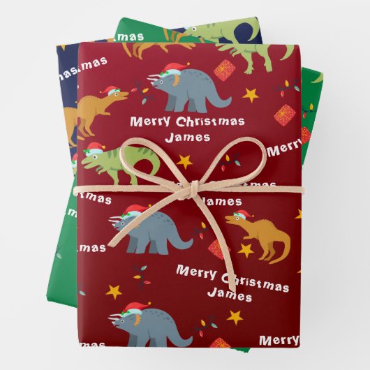 Feuille De Papier Cadeau Dinosaure Cute personnalisée Père Noël Joyeux Noël (En situation)