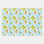 Feuille De Papier Cadeau Dinosaure de coordination verte, orange, bleu (Devant 3)