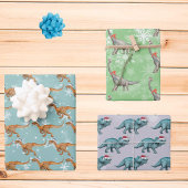 Feuille De Papier Cadeau Dinosaure de Noël Amusement Aquarelle