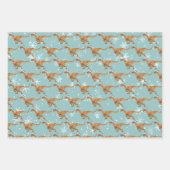 Feuille De Papier Cadeau Dinosaure de Noël Amusement Aquarelle (Devant)