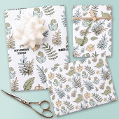 Feuille De Papier Cadeau Dinosaure Dinosaure bleu vert Nom du garçon