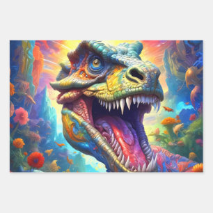 Feuille De Papier Cadeau Dinosaure Imaginaire T-Rex