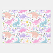 Feuille De Papier Cadeau Dinosaure rose fête d'anniversaire (Devant)