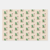 Feuille De Papier Cadeau Dinosaure tenant Ballons Anniversaire (Devant)