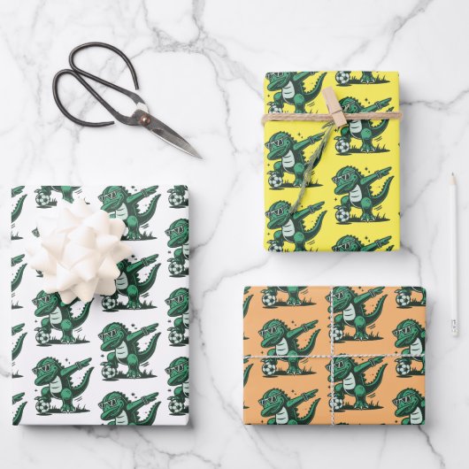 Feuille De Papier Cadeau Dinosaure Vert (Recto)