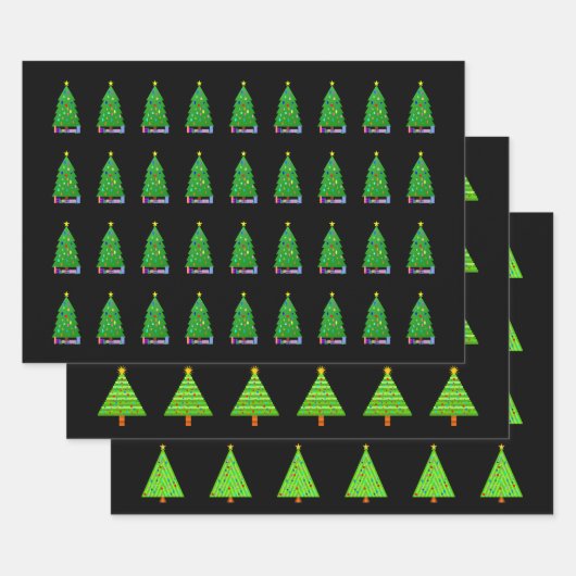 Feuille De Papier Cadeau Diverses représentations d'arbres de Noël (Lot)