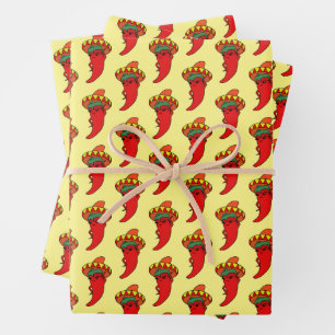 Feuille De Papier Cadeau Divine Piment Kawaii Rouge Chapeau Mexicain