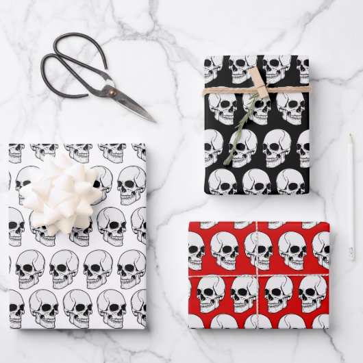 Feuille De Papier Cadeau DIY BG Gothic Skull #1F Angled View (Recto)