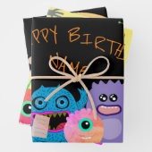 Feuille De Papier Cadeau do-it-yourself NOM PERSONNALISÉ HAPPY MONSTER CADE (En situation)