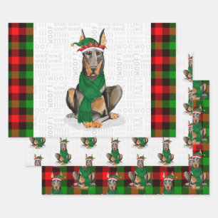 Feuille De Papier Cadeau Doberman Christmas Dog and Red Holiday Plaid