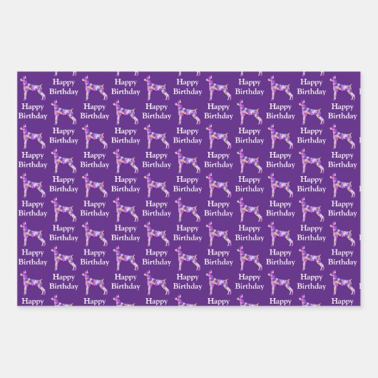 Feuille De Papier Cadeau Dobmerman Pinsher Chien Silhouette violet Annivers (Devant)
