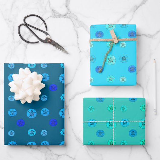 Feuille De Papier Cadeau Dollar de sable bleu (Recto)