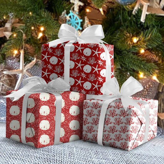 Feuille De Papier Cadeau Dollar de sable rouge Starfish Noël Côte