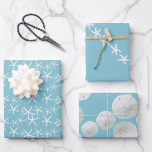 Feuille De Papier Cadeau Dollars de Sable Bleu Bébé Étoiles de Mer
