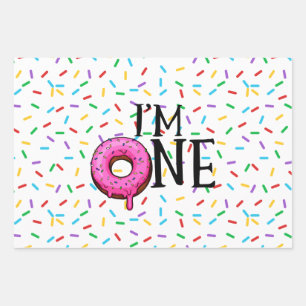 Feuille De Papier Cadeau Donut Colorful Je suis un 1er anniversaire  