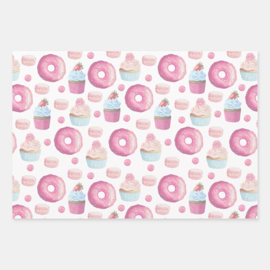 Feuille De Papier Cadeau Donuts, cupcakes et macarons (Devant 2)