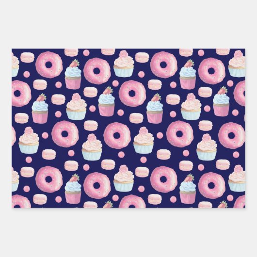 Feuille De Papier Cadeau Donuts, cupcakes et macarons (Devant)