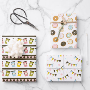 Feuille De Papier Cadeau Donuts et Garlands Boulangerie Pastel Anniversaire