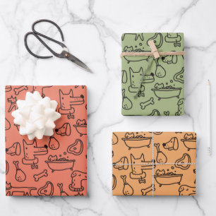 Feuille De Papier Cadeau Doodle a Dogs Wrapper Paper Set
