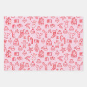 Feuille De Papier Cadeau Doodle de Vacances Rouge et rose (Devant)