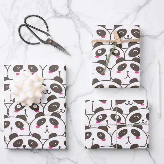 Feuille De Papier Cadeau Doodle d'ours panda drôle (Recto)