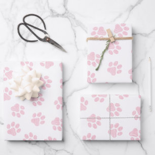 Feuille De Papier Cadeau Doodle Paws, empreintes de chien, pattes bébé rose