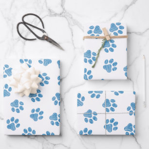 Feuille De Papier Cadeau Doodle Paws, empreintes de chien, pattes bleues