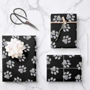 Feuille De Papier Cadeau Doodle Paws, pattes de chien, pattes blanches