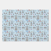 Feuille De Papier Cadeau Doodles Paris amusants - 3 couleurs (Devant 2)