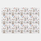 Feuille De Papier Cadeau Doodles Paris amusants - 3 couleurs (Devant)