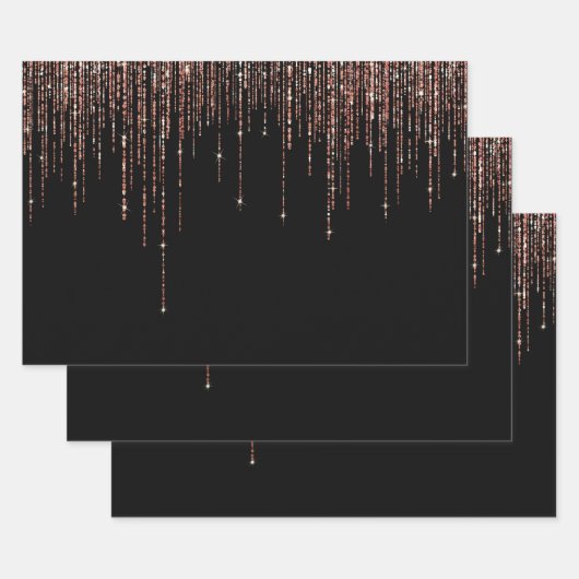 Feuille De Papier Cadeau Dory Rose Noire Gold Sparkly Glitter Fringe (Lot)