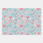 Feuille De Papier Cadeau Douce Fête Fleurale en Cœur Bleu Poussiéreux et Ro (Devant 2)