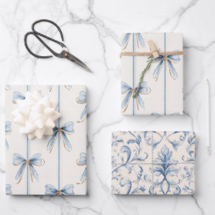 Feuille De Papier Cadeau Douce Mariée Rubans Bleus