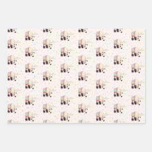 Feuille De Papier Cadeau Douce Panda Pastel Bébé 1er Anniversaire