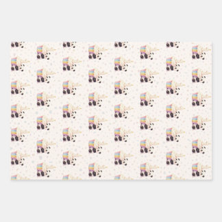 Feuille De Papier Cadeau Douce Panda Pastel Bébé 1er Anniversaire