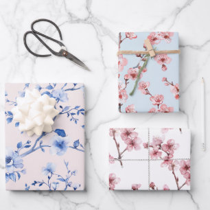 Feuille De Papier Cadeau Douce Réception de Mariage Florale Bleue