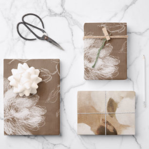 Feuille De Papier Cadeau Douche de Mariage Fleurie Marron Crème
