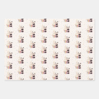 Feuille De Papier Cadeau Doux Panda Pastel Bébé 2e Anniversaire